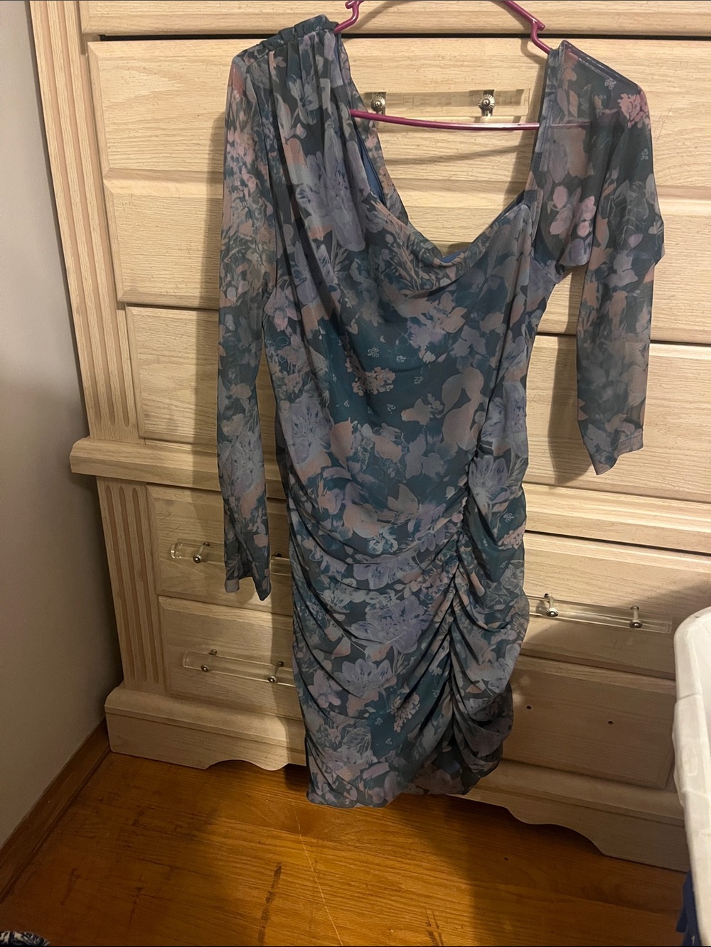 Free People Blue Floral Sheer Long Sleeve Dress